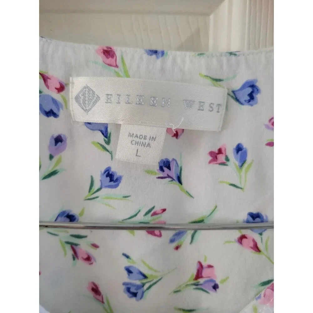 Eileen West Womens white blue Pink floral Traditional nightgown Large sleepwear